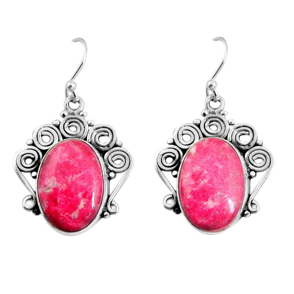 19.53cts natural pink thulite 925 silver dangle earrings jewelry p91944