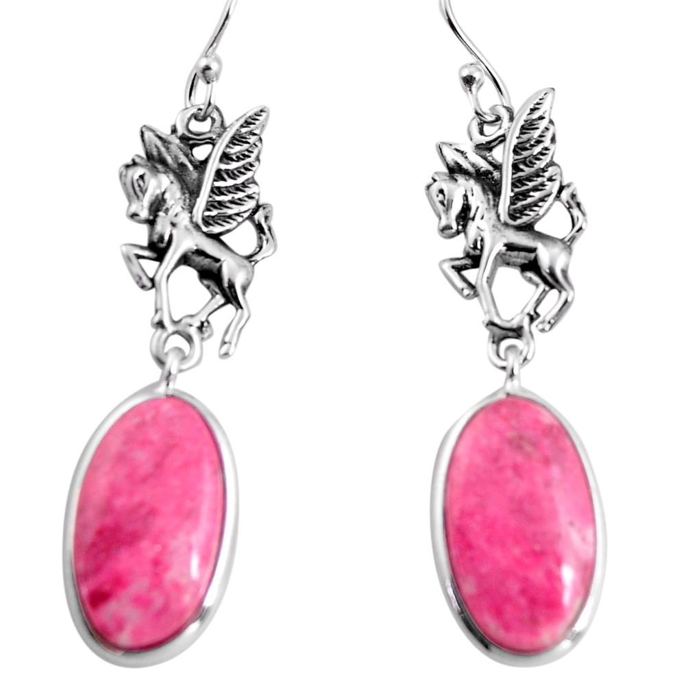 19.68cts natural pink thulite 925 silver unicorn earrings jewelry p91845