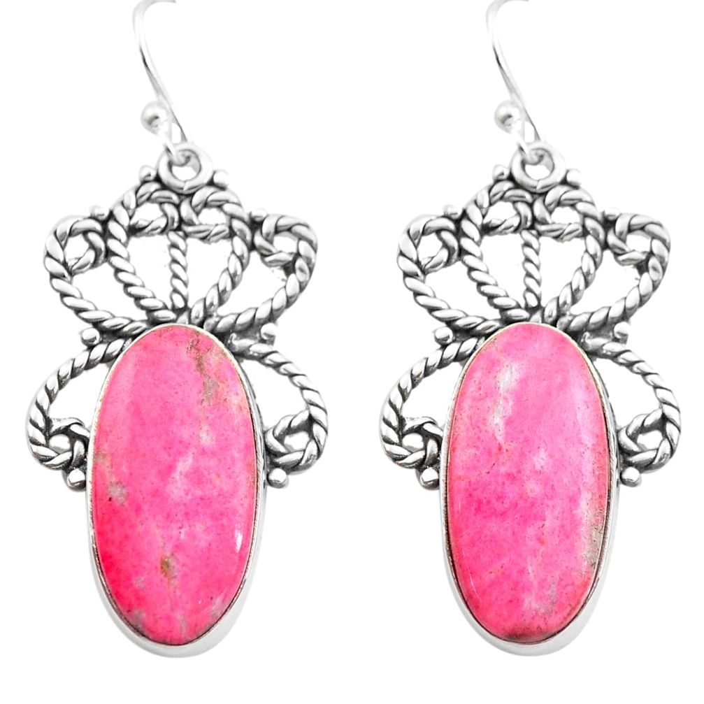20.86cts natural pink thulite 925 sterling silver dangle earrings jewelry p72643