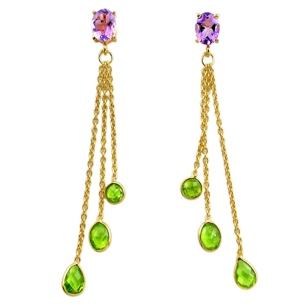 10.53cts natural purple amethyst 925 silver 14k gold chandelier earrings p87472
