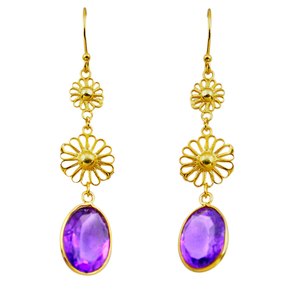 10.58cts natural purple amethyst 925 silver 14k gold dangle earrings p87323