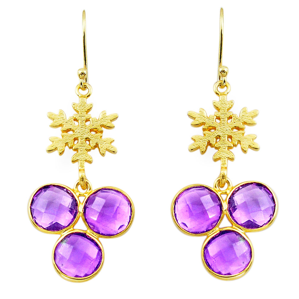 14.78cts natural purple amethyst 925 silver 14k gold snowflake earrings p87367