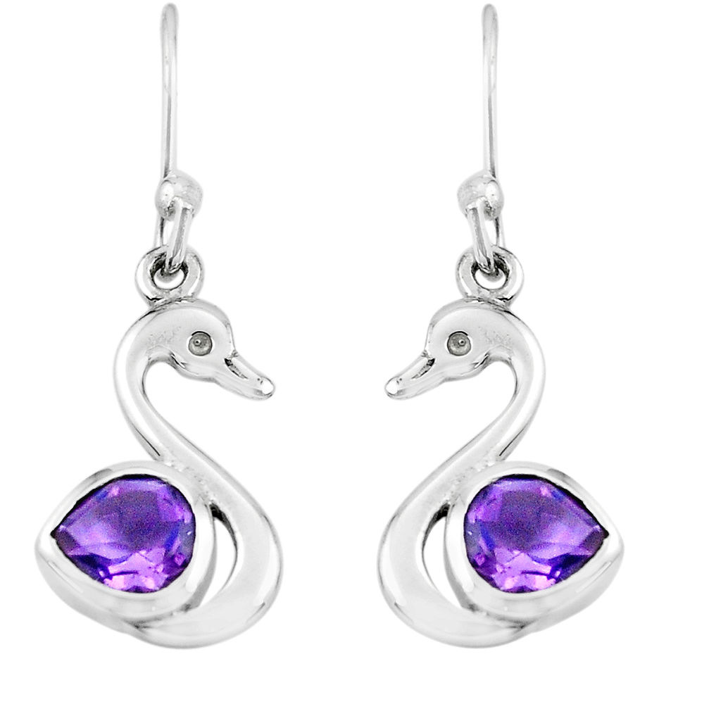 2.50cts natural purple amethyst 925 silver dangle duck charm earrings p62570