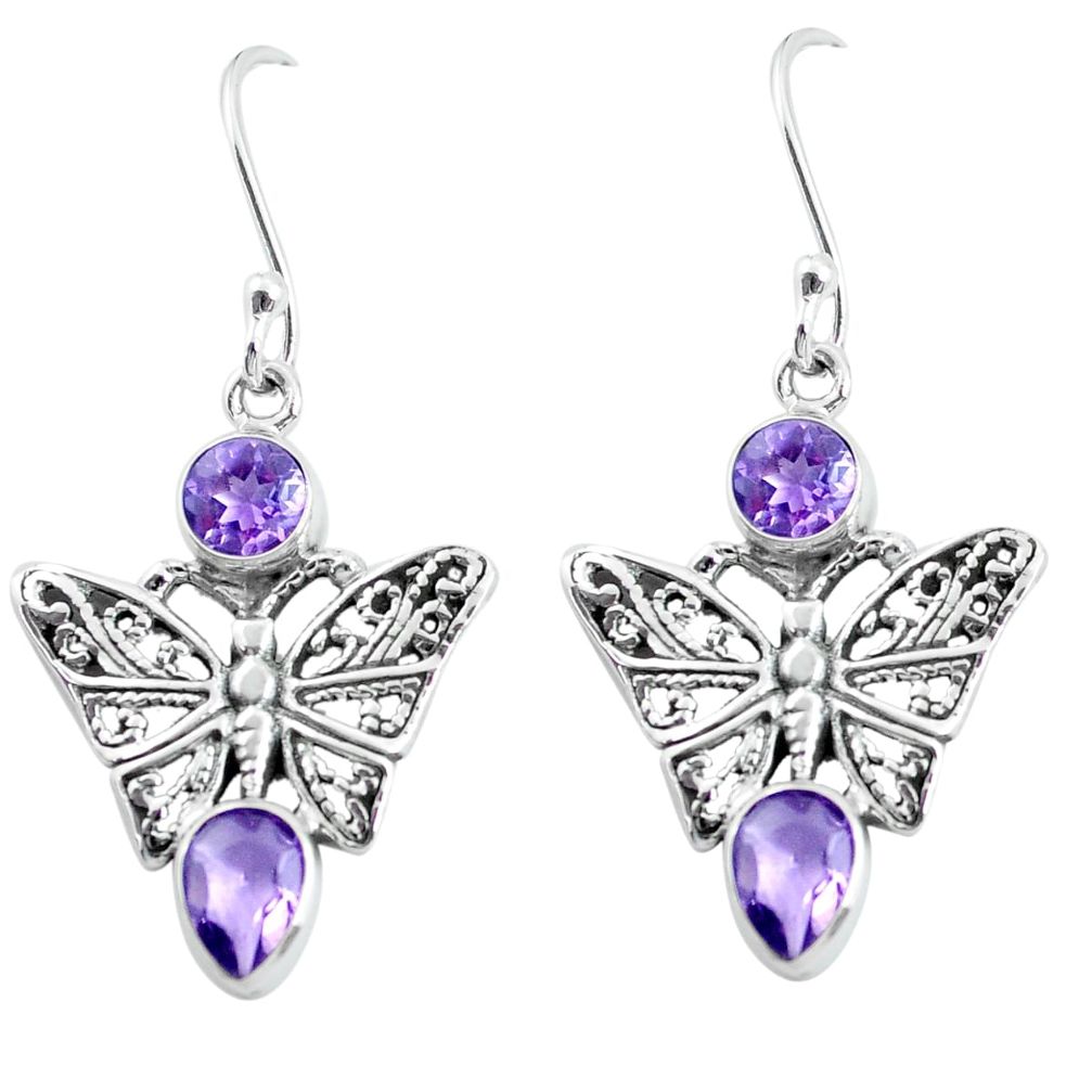 5.63cts natural purple amethyst 925 sterling silver butterfly earrings d31527