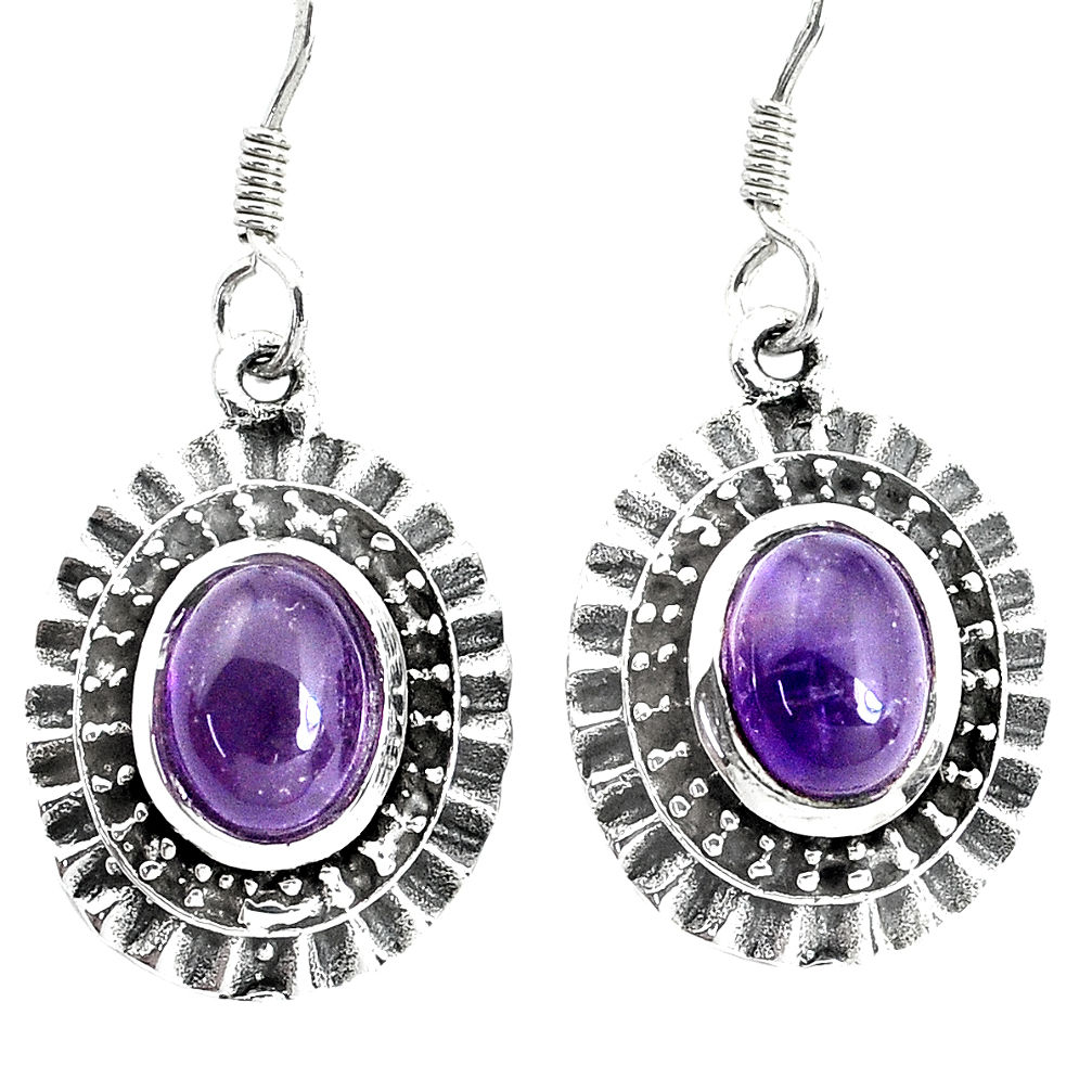 6.02cts natural purple amethyst 925 sterling silver dangle earrings p34464