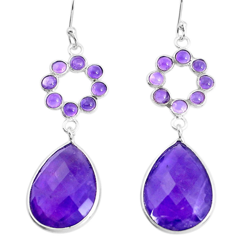 18.15cts natural purple amethyst 925 sterling silver dangle earrings p43562