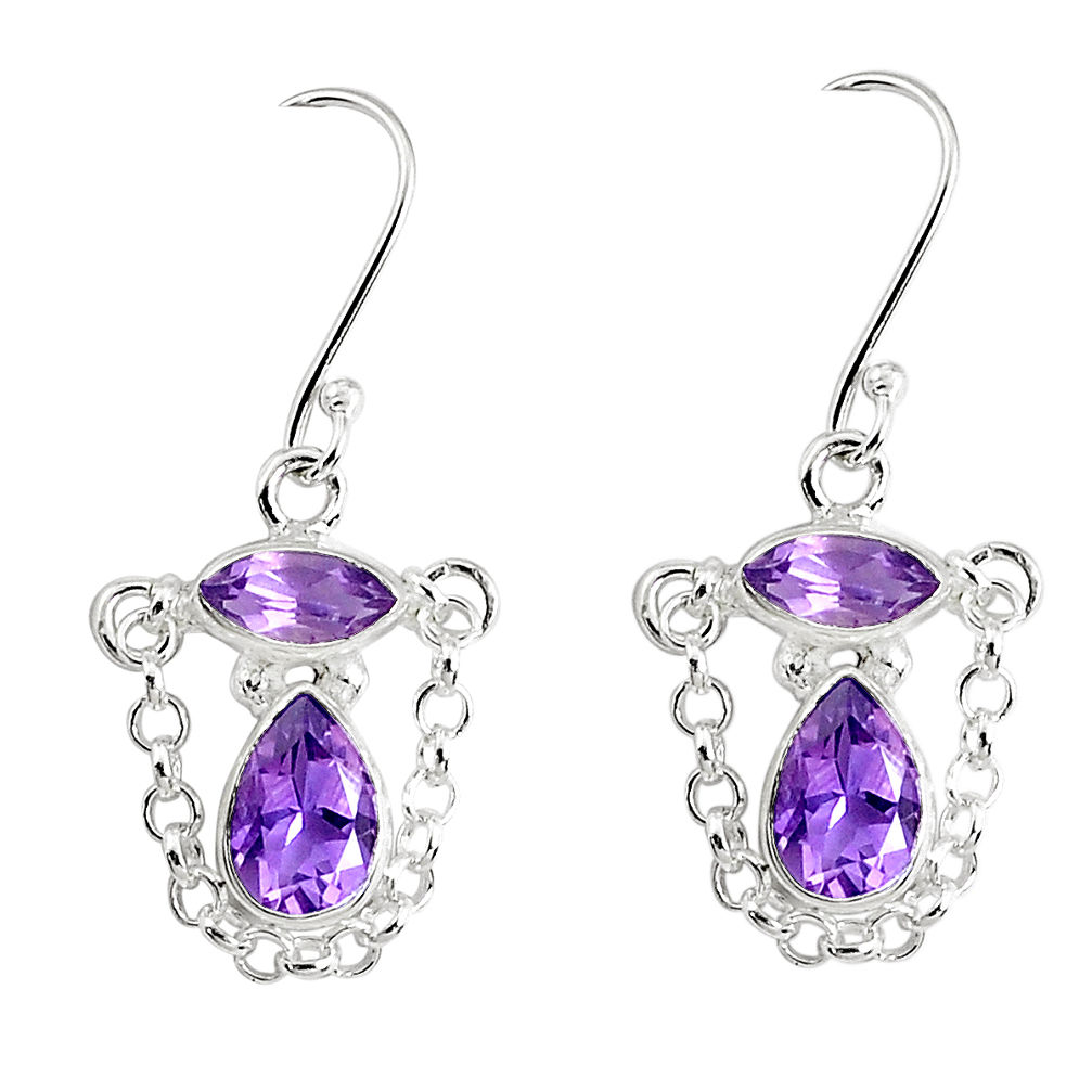 5.96cts natural purple amethyst 925 sterling silver dangle earrings p45654