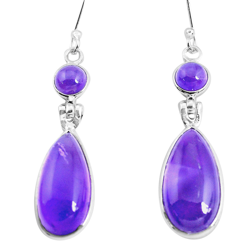 17.17cts natural purple amethyst 925 sterling silver dangle earrings p48003