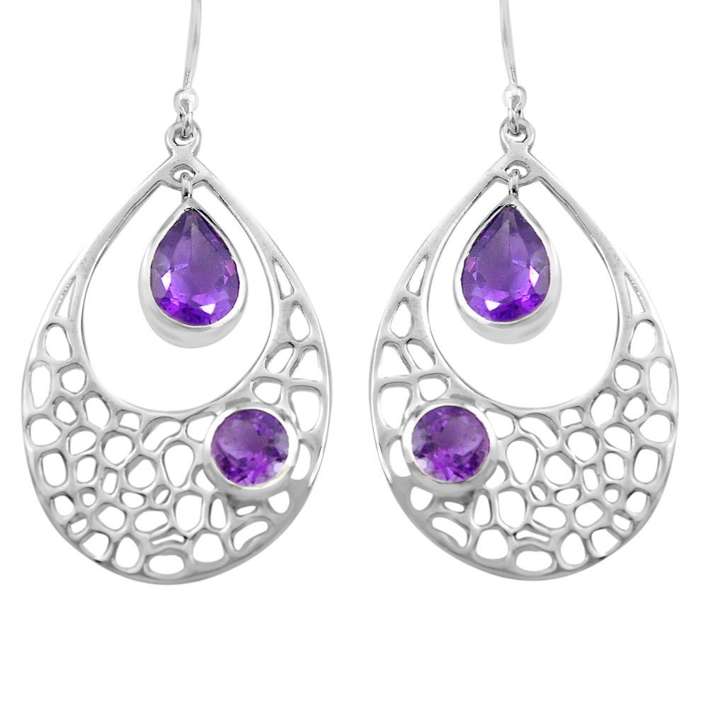 7.22cts natural purple amethyst 925 sterling silver dangle earrings p82135