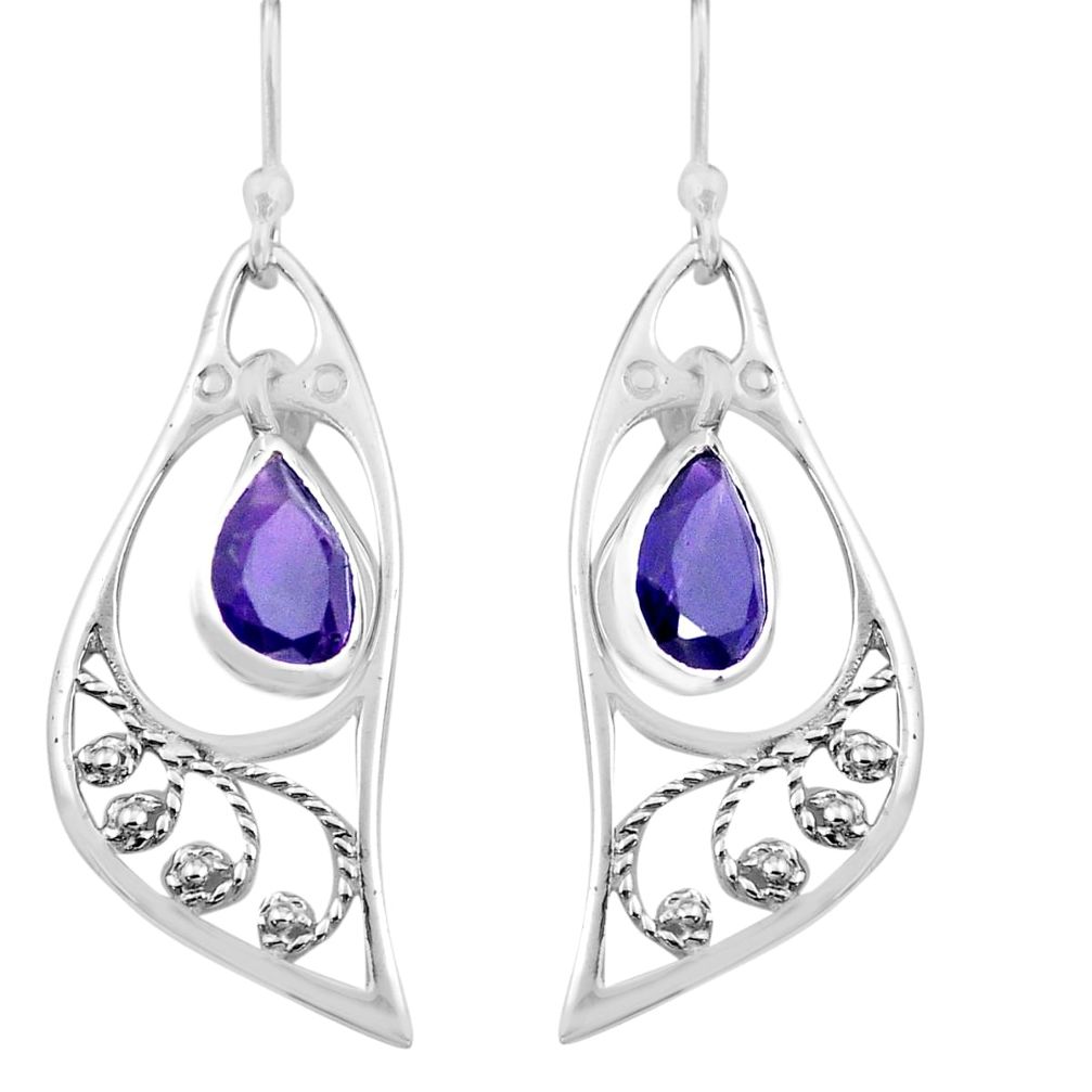 4.89cts natural purple amethyst 925 sterling silver dangle earrings p82243