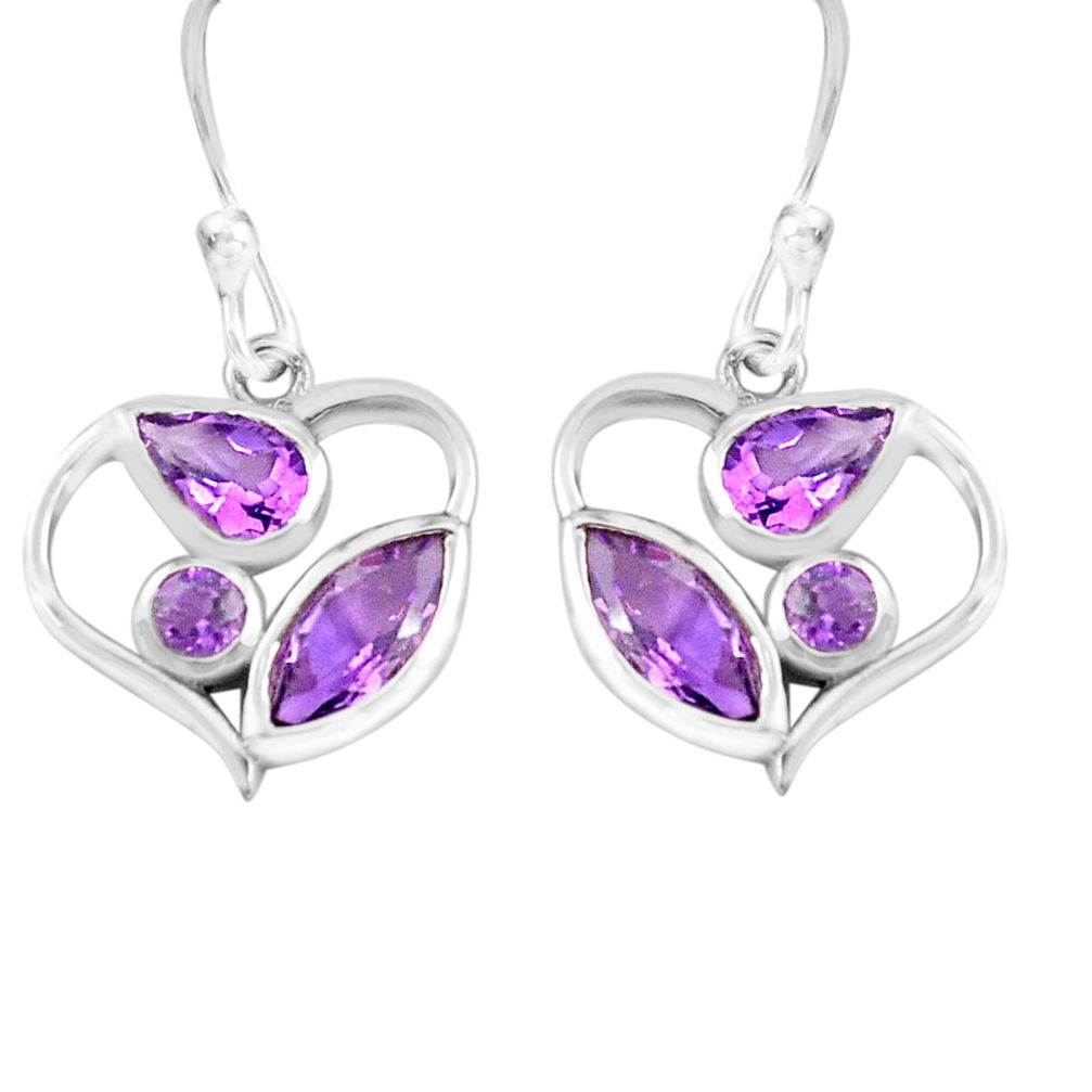 6.19cts natural purple amethyst 925 sterling silver heart earrings p82253