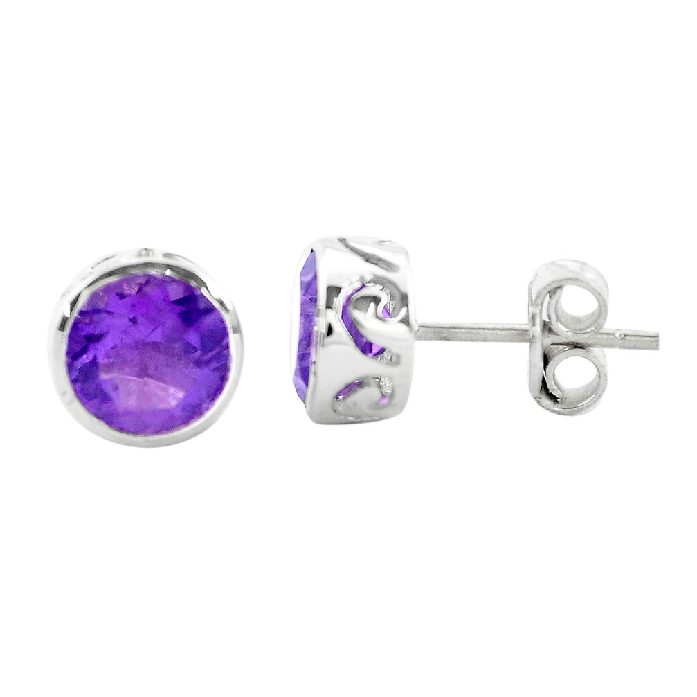 4.65cts natural purple amethyst 925 sterling silver stud earrings jewelry p36602