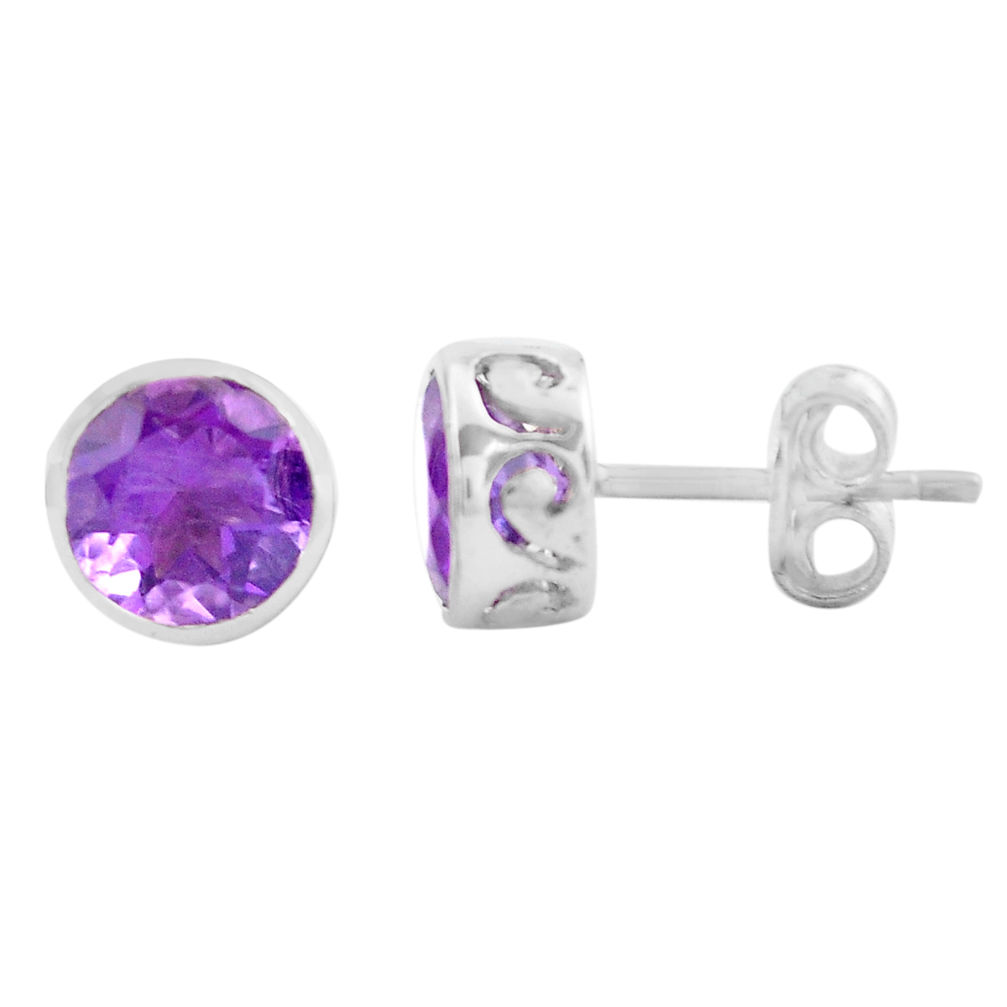 3.89cts natural purple amethyst 925 sterling silver stud earrings jewelry p82300