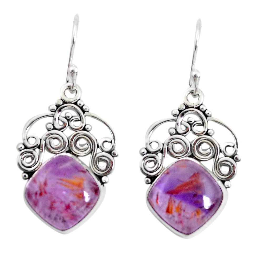 8.92cts natural purple cacoxenite super seven 925 silver dangle earrings p53329