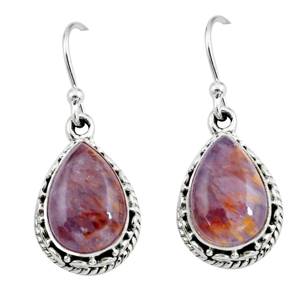 8.22cts natural purple cacoxenite super seven 925 silver dangle earrings p67242