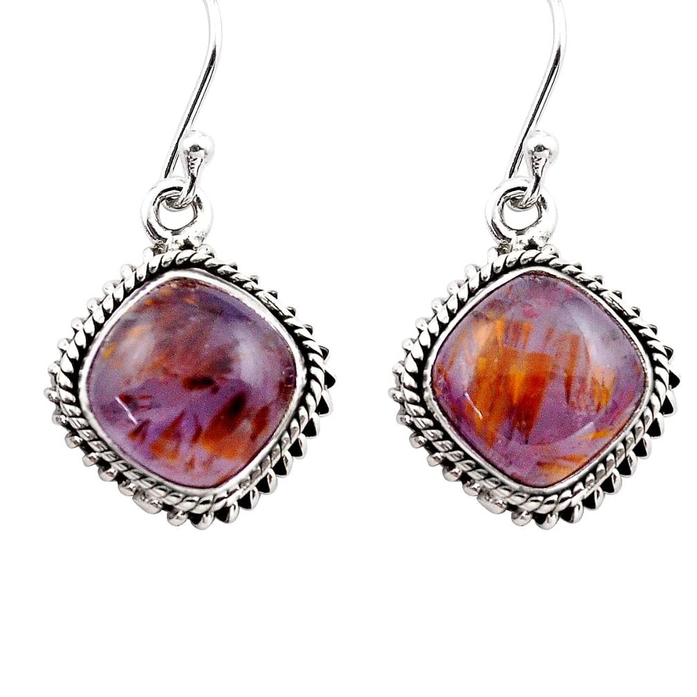11.95cts natural purple cacoxenite super seven 925 silver dangle earrings p86173