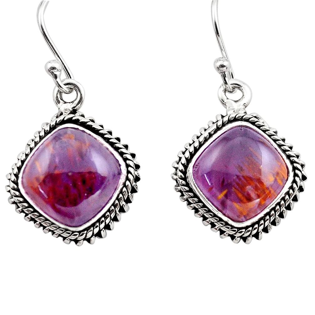 12.03cts natural purple cacoxenite super seven 925 silver dangle earrings p86174