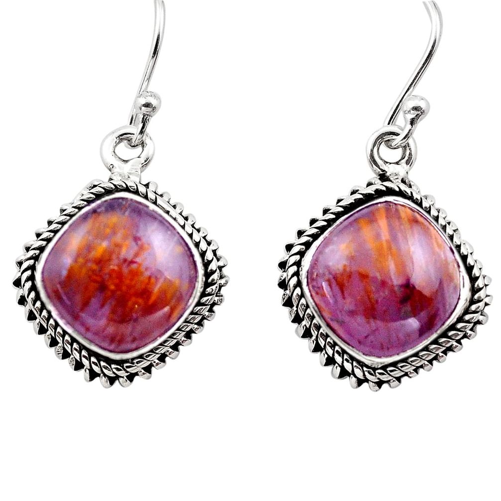 12.01cts natural purple cacoxenite super seven 925 silver dangle earrings p86178