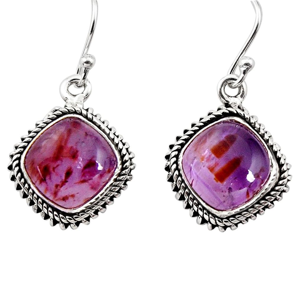 10.78cts natural purple cacoxenite super seven 925 silver dangle earrings p91598