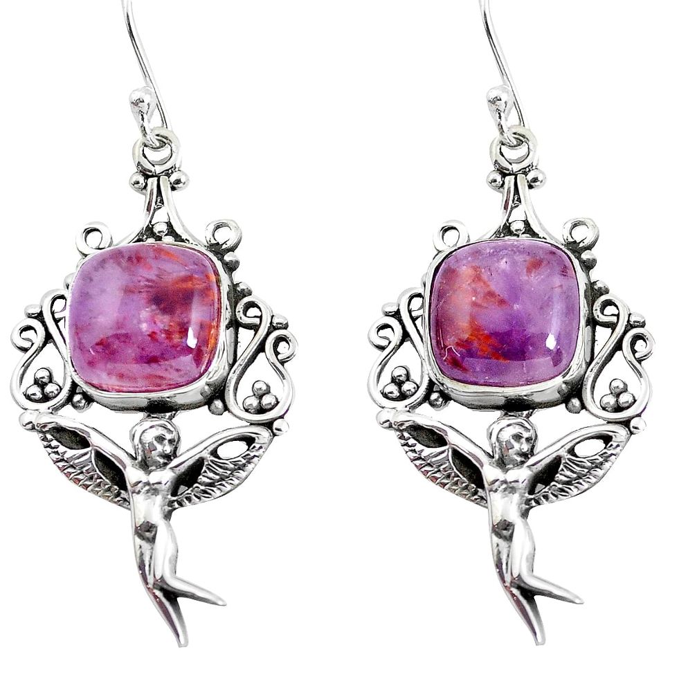 Natural purple cacoxenite super seven silver angel wings fairy earrings p53338
