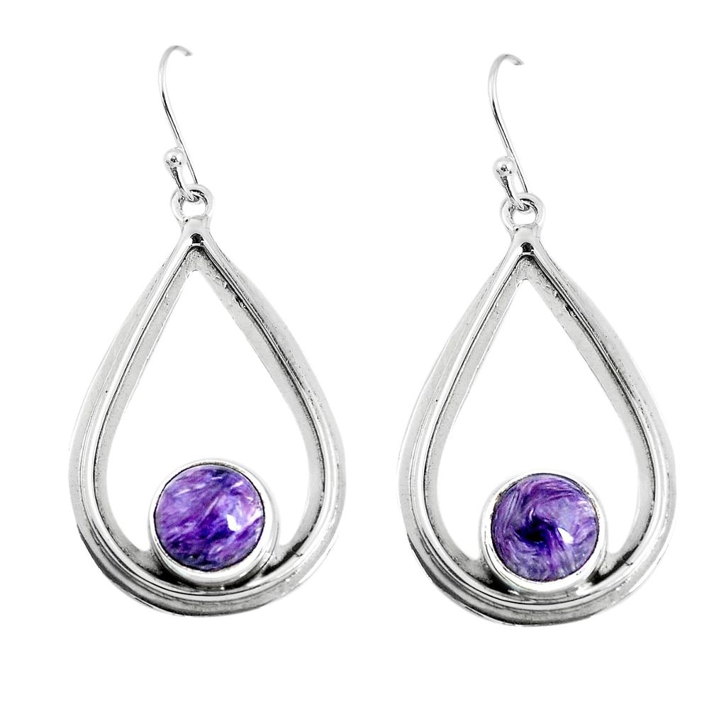 6.36cts natural purple charoite (siberian) 925 silver dangle earrings p52887