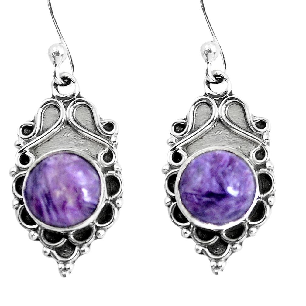 5.84cts natural purple charoite (siberian) 925 silver dangle earrings p52985