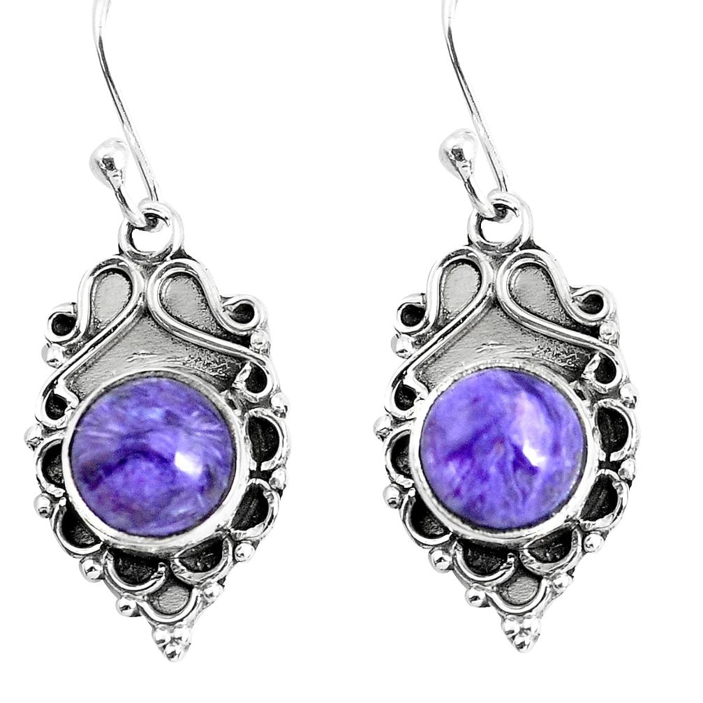 5.54cts natural purple charoite (siberian) 925 silver dangle earrings p52986