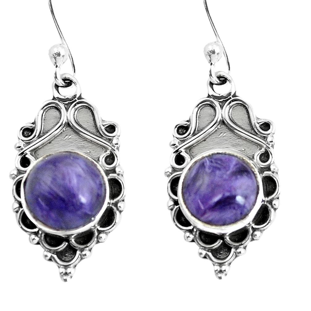6.68cts natural purple charoite (siberian) 925 silver dangle earrings p58288