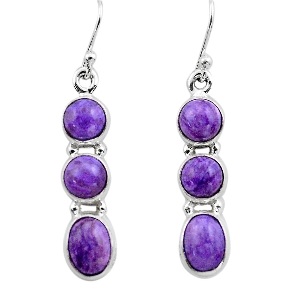 8.31cts natural purple charoite (siberian) 925 silver dangle earrings p86216