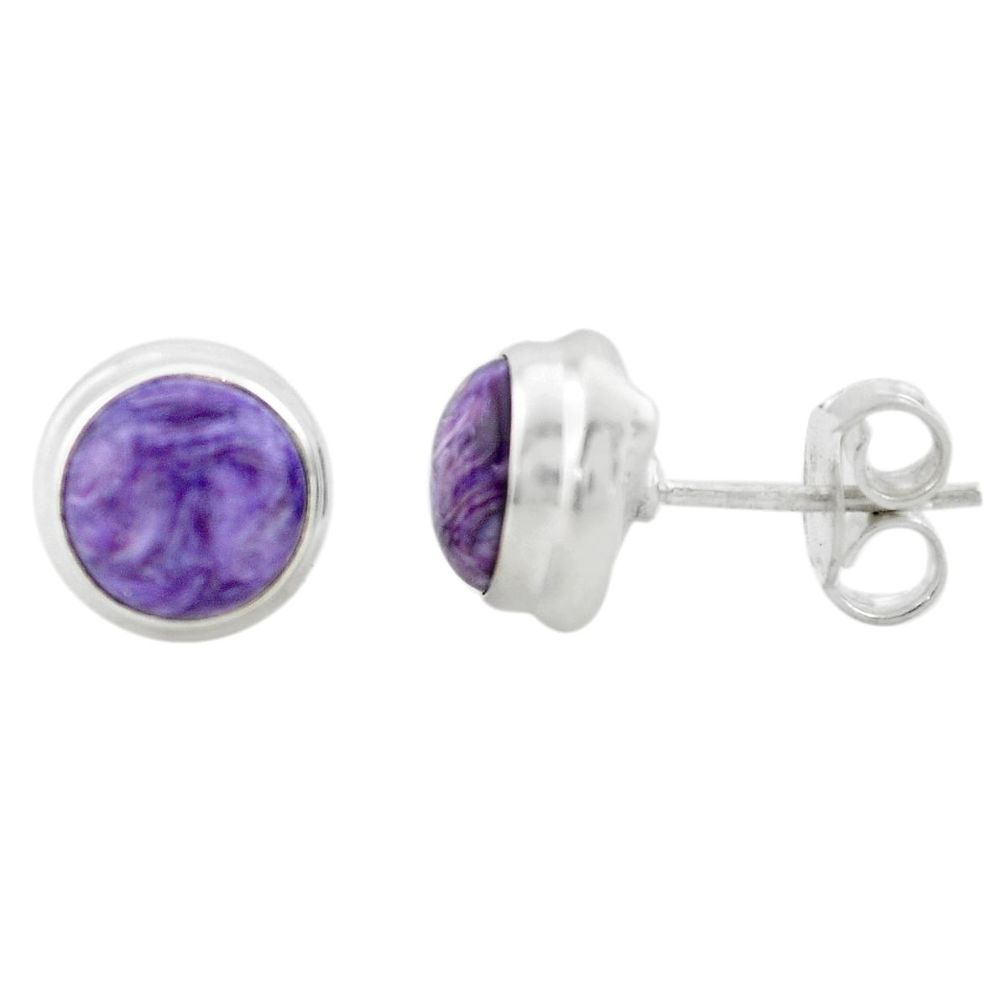 5.92cts natural purple charoite (siberian) 925 silver stud earrings p74485
