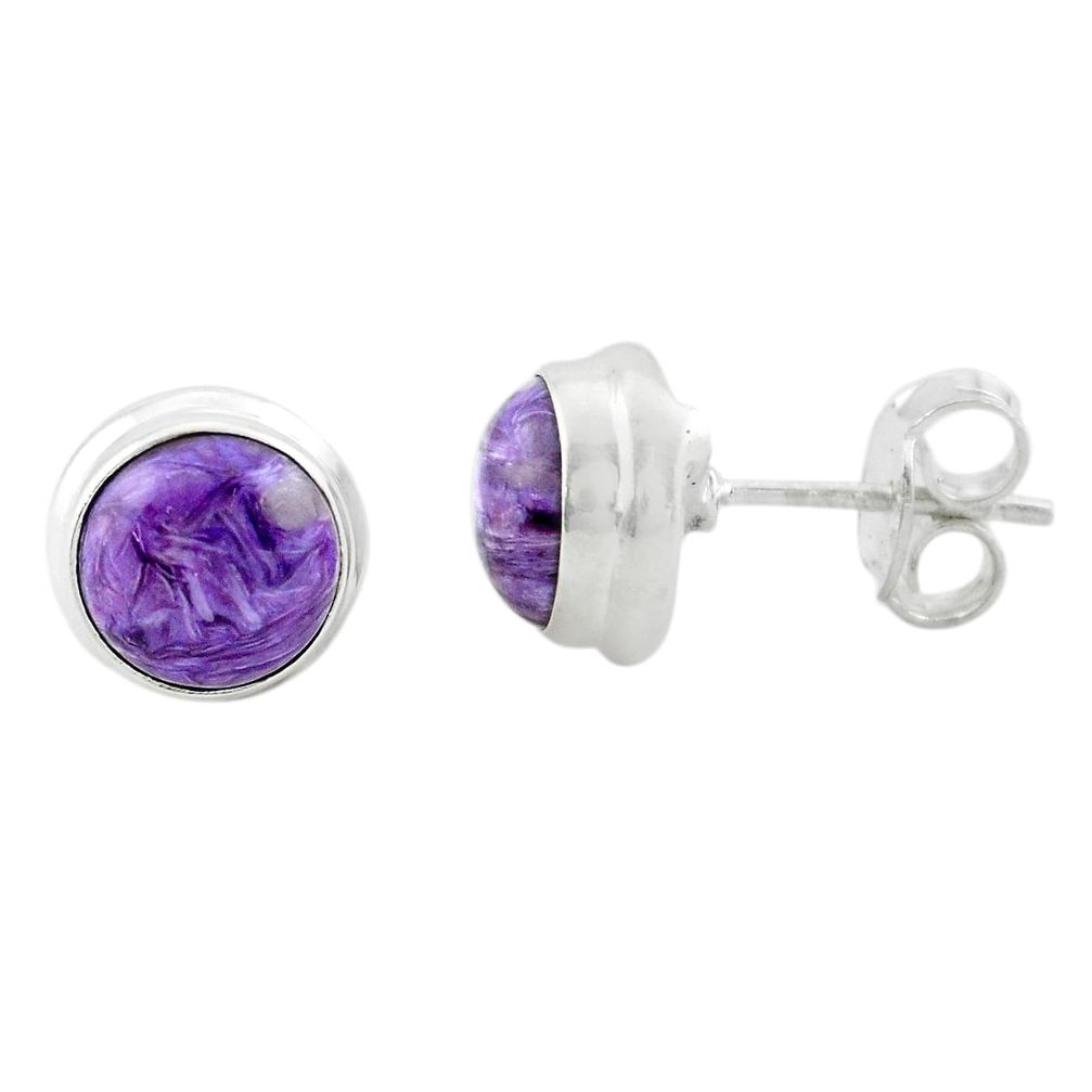 5.93cts natural purple charoite (siberian) 925 silver stud earrings p74486