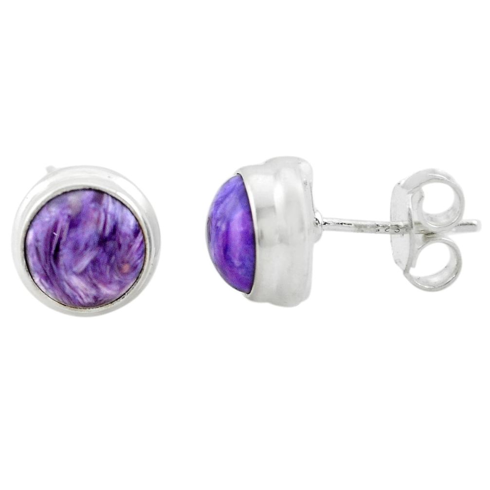 5.15cts natural purple charoite (siberian) 925 silver stud earrings p74492