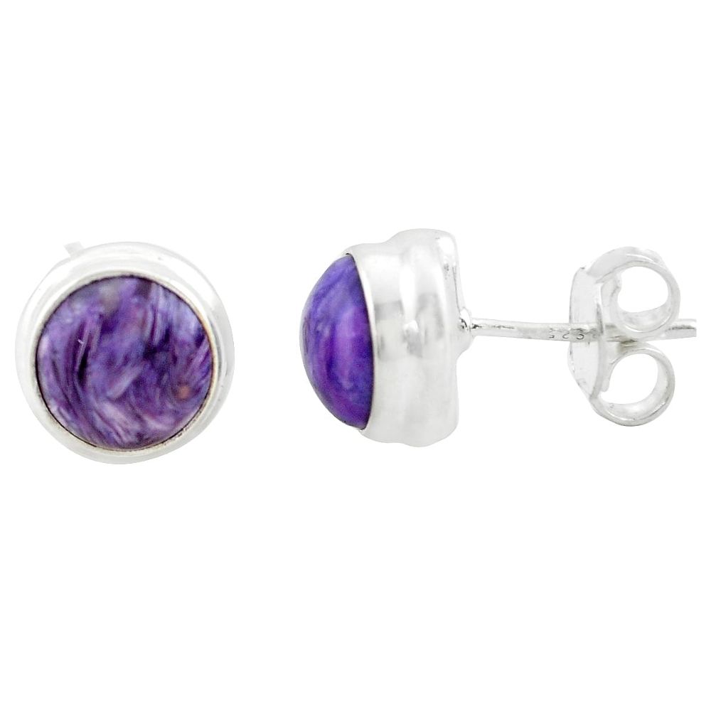 5.87cts natural purple charoite (siberian) 925 silver stud earrings p74499