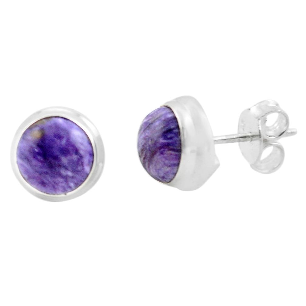 6.26cts natural purple charoite (siberian) 925 silver stud earrings p74506