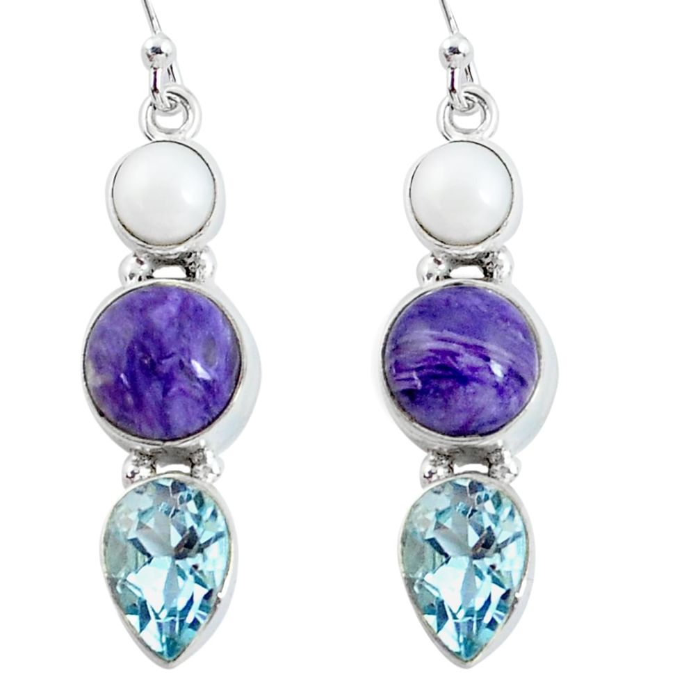 12.52cts natural purple charoite (siberian) topaz 925 silver earrings p57495