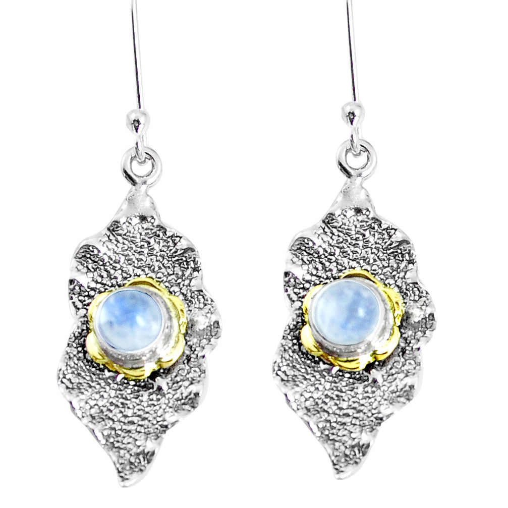 2.01cts natural rainbow moonstone 925 silver 14k gold dangle earrings p50235