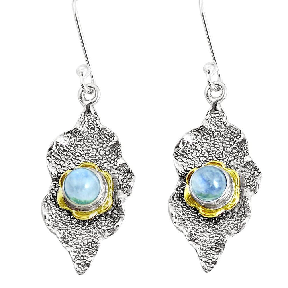 1.94cts natural rainbow moonstone 925 silver 14k gold dangle earrings p50238