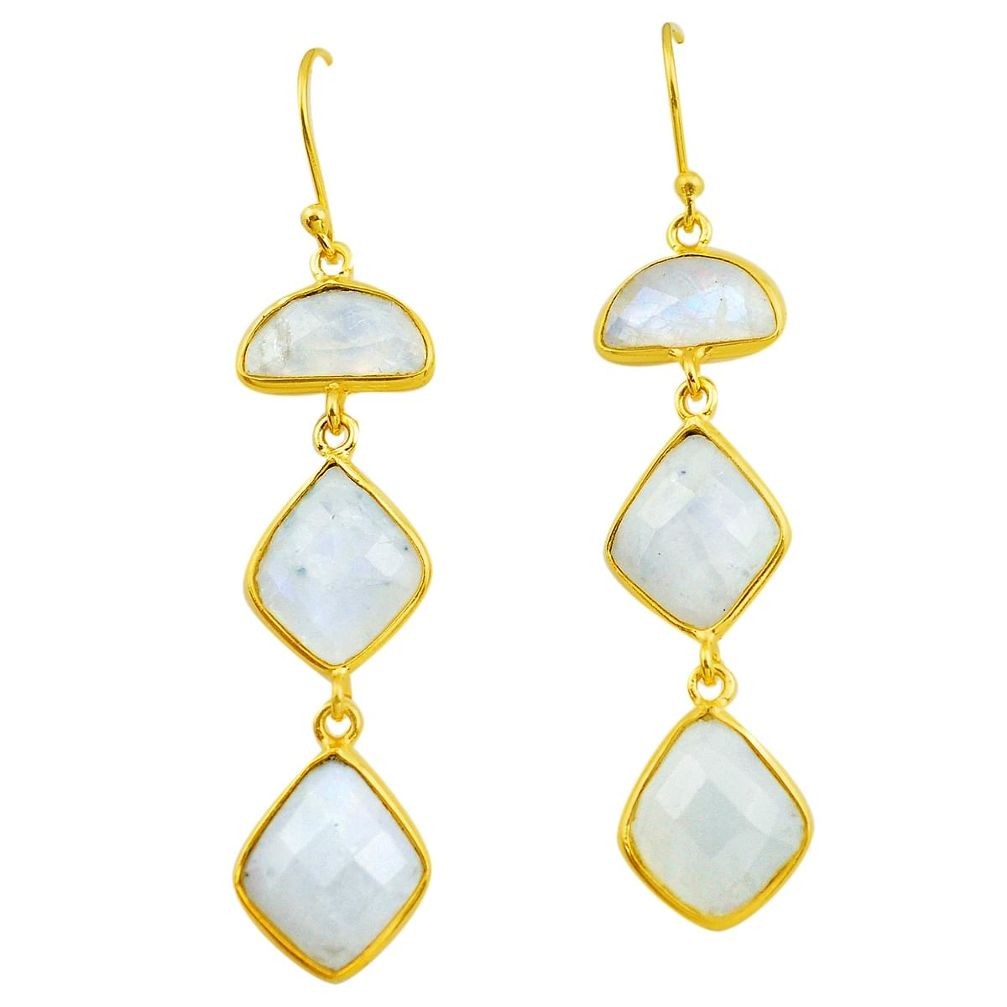 22.78cts natural rainbow moonstone 925 silver 14k gold dangle earrings p75785