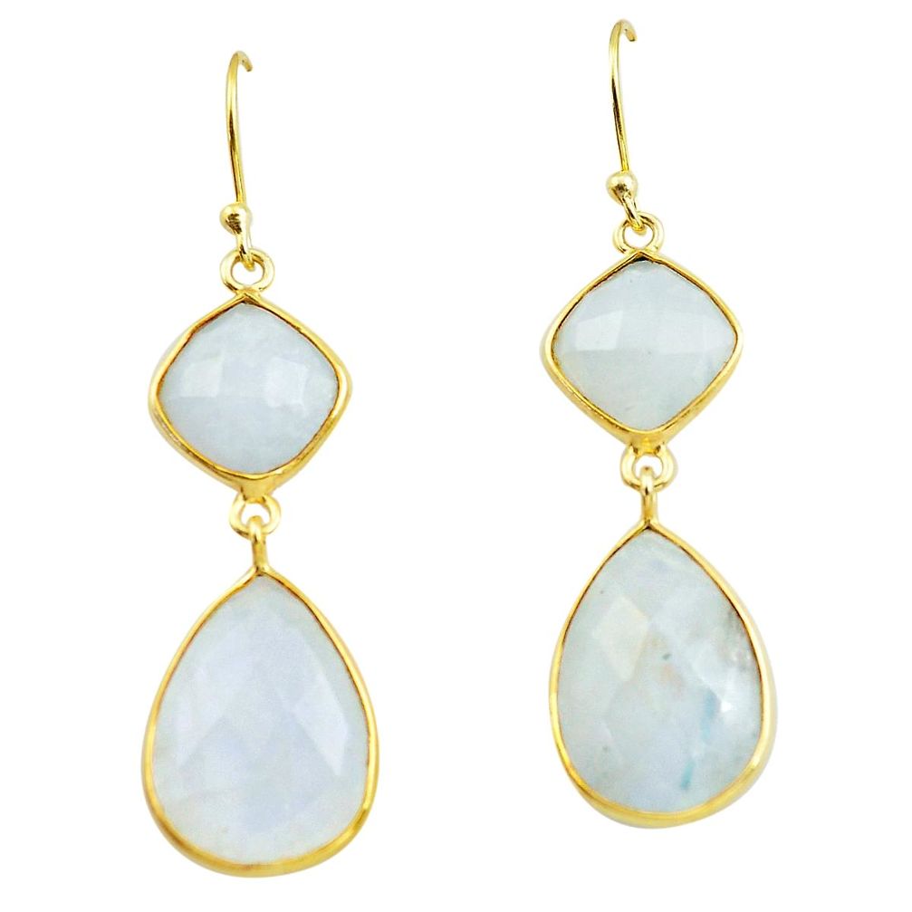 23.23cts natural rainbow moonstone 925 silver 14k gold dangle earrings p75806