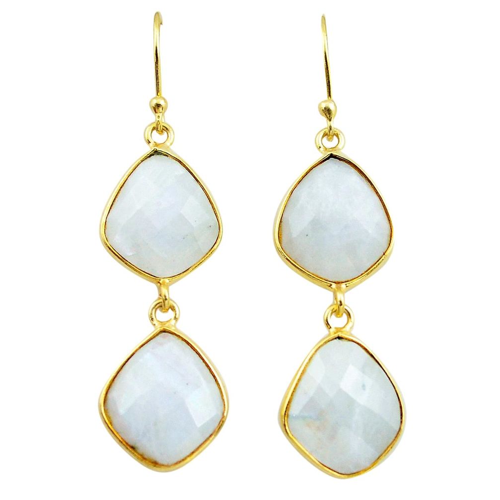 22.05cts natural rainbow moonstone 925 silver 14k gold dangle earrings p75809