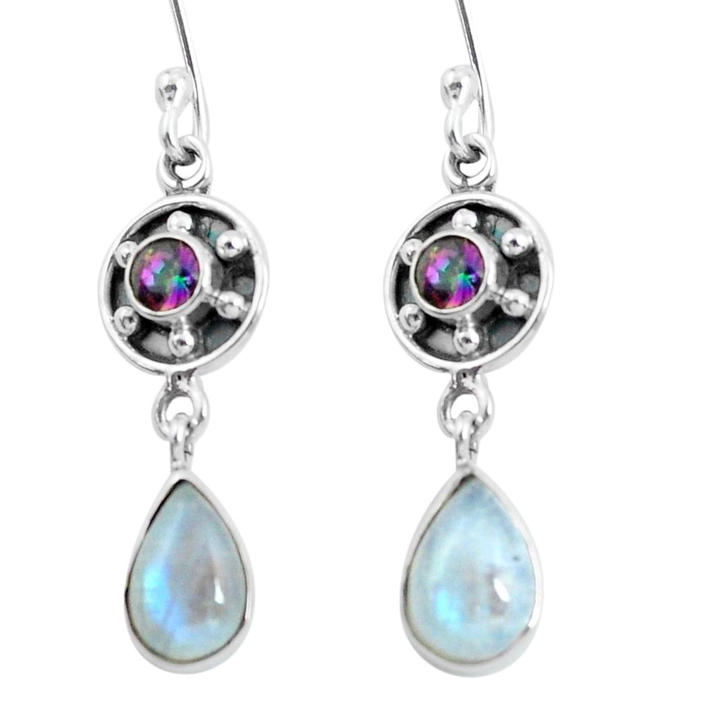 4.89cts natural rainbow moonstone 925 silver dangle earrings jewelry d31581