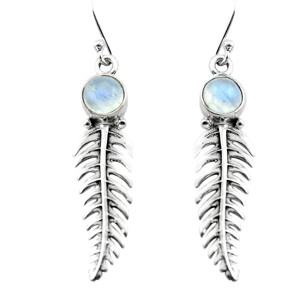 3.13cts natural rainbow moonstone 925 silver dangle feather earrings p80497