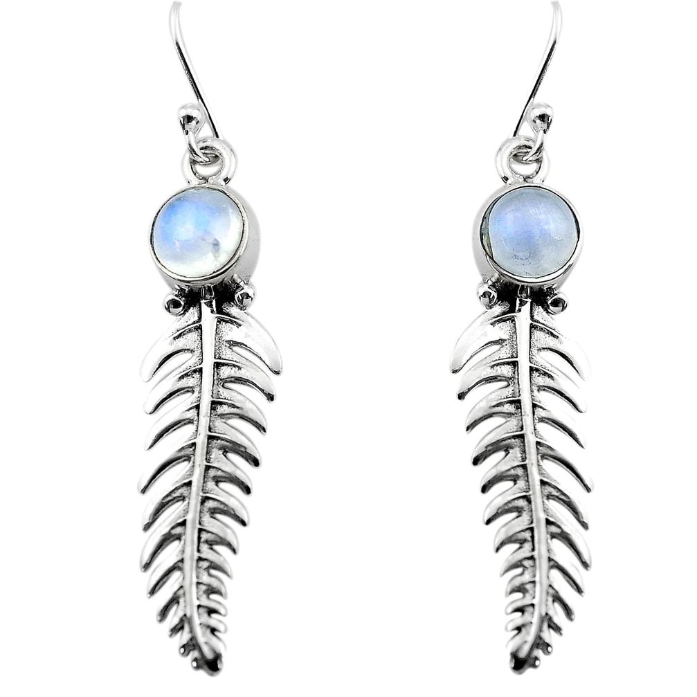 3.12cts natural rainbow moonstone 925 silver dangle feather earrings p80500