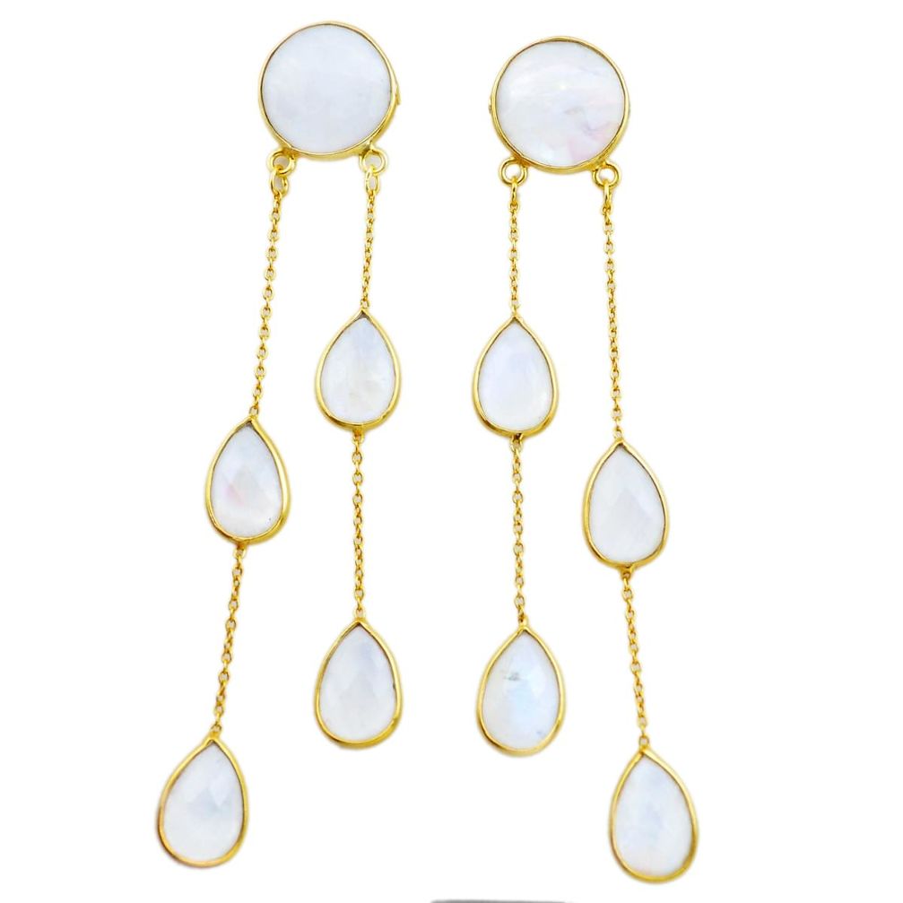 41.54cts natural rainbow moonstone 925 silver gold chandelier earrings p75655