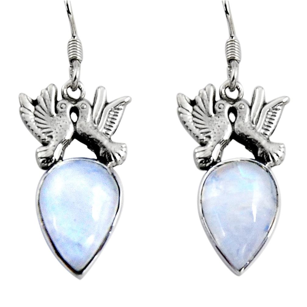 14.20cts natural rainbow moonstone 925 silver love birds earrings d32399