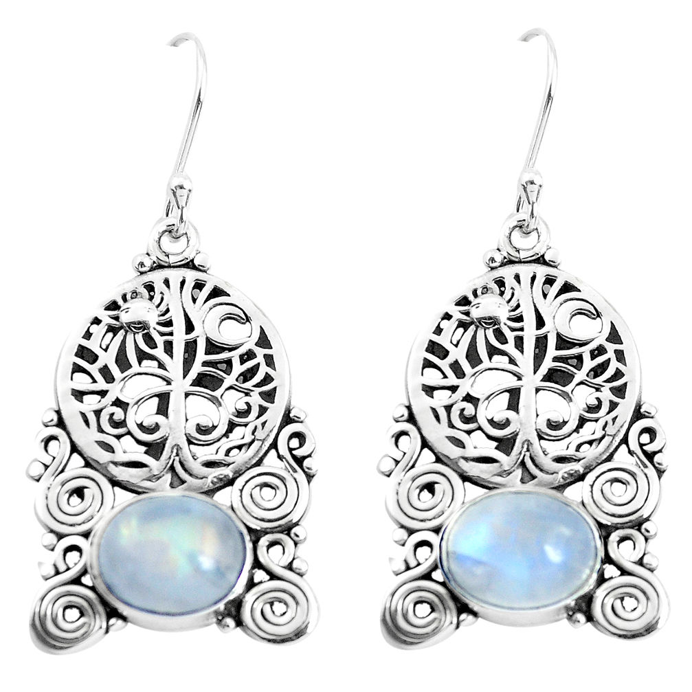 7.23cts natural rainbow moonstone 925 silver tree of life earrings p51942