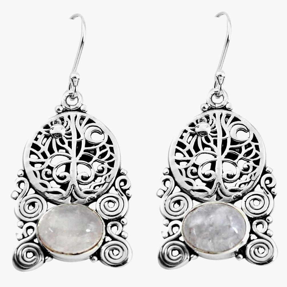 6.76cts natural rainbow moonstone 925 silver tree of life earrings p58335