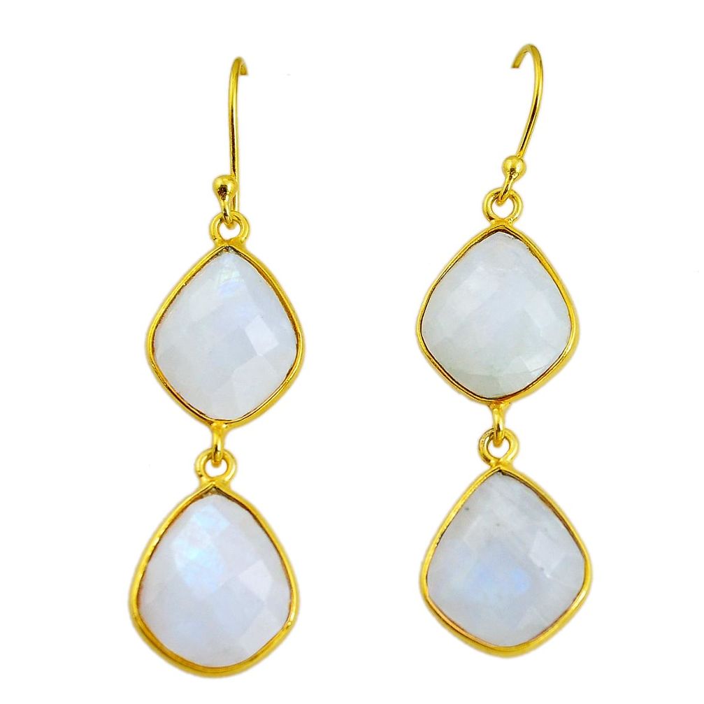 19.76cts natural rainbow moonstone 925 sterling silver 14k gold earrings p91276