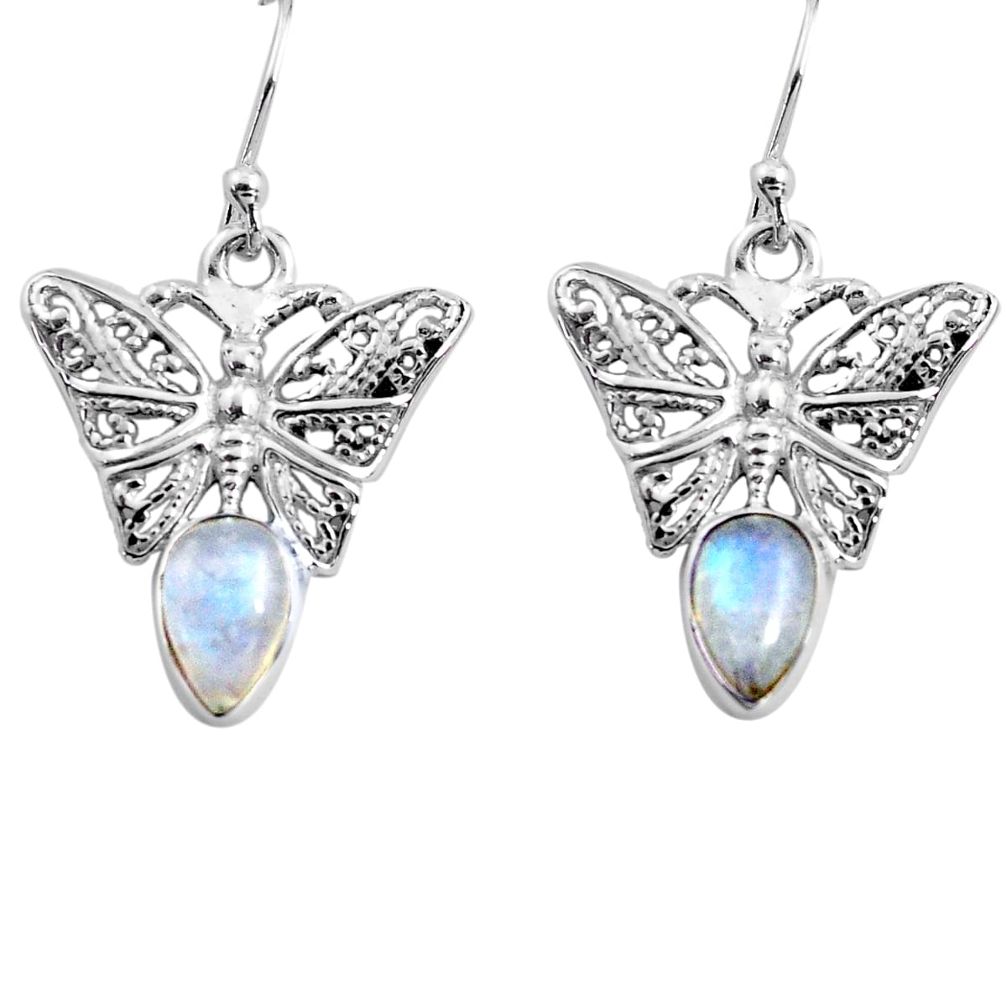 4.40cts natural rainbow moonstone 925 sterling silver butterfly earrings p84888