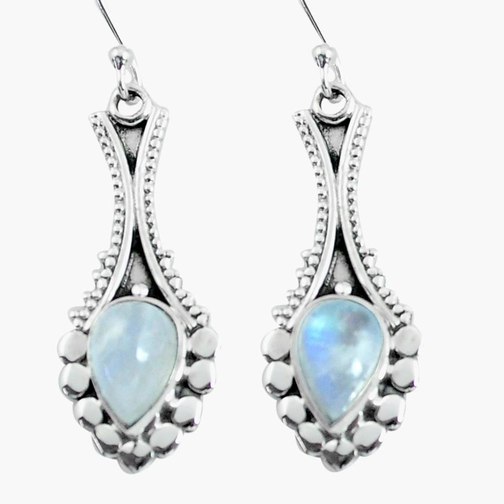 4.82cts natural rainbow moonstone 925 sterling silver dangle earrings d31622